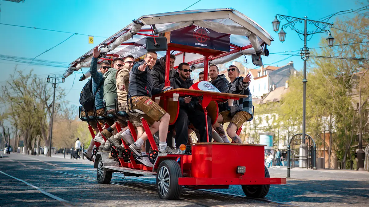 Group enjoying a Bratislava Bike ride in Bratislava city center