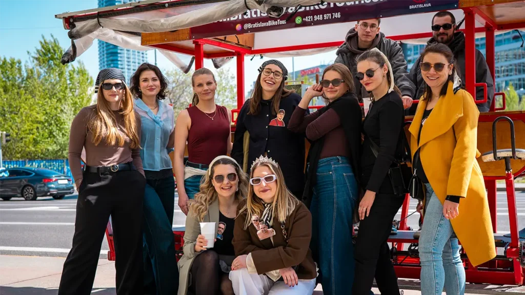 Group enjoying a Bratislava Bike Team Challenge ride in Bratislava