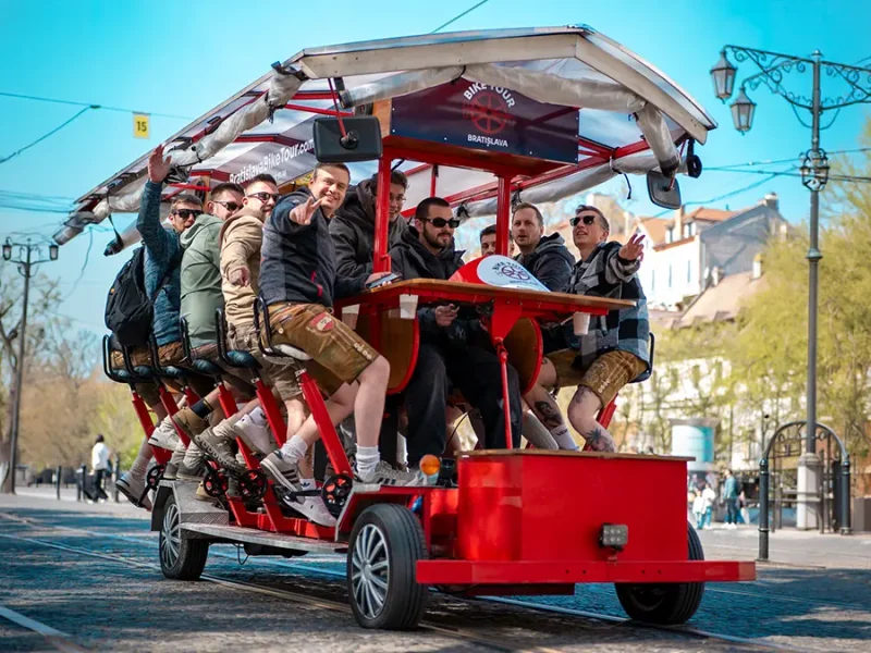 Group enjoying a Bratislava Bike ride in Bratislava city center